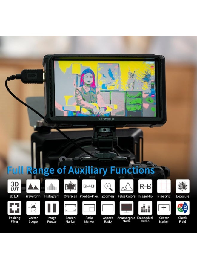 فيل وورلد شاشة مراقبة ميدانية للكاميرات FEELWORLD FW568 PRO مقاس 6 بوصات بسطوع عالٍ 1200 شمعة، تدعم تحميل جداول الألوان ثلاثية الأبعاد (3D LUT) المخصصة، متوافقة مع كاميرات DSLR، تدعم دقة 4K بمعدل 60 هرتز عبر منفذ HDMI إدخال وإخراج، مزودة بخاصية مراقبة شكل الموجة (Waveform)، وتصميم خفيف الوزن. - Image 4